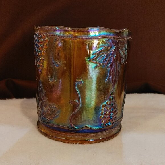 Vintage Indiana Gold Carnival Glass Harvest Grape Canister Jar, - Picture 1 of 4